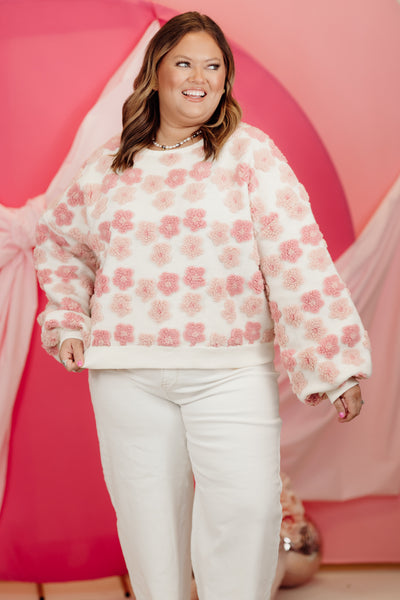 Pink and Blush Sherpa Floral Jacquard Pullover