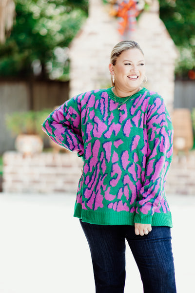 Green Mix Leopard Print Sweater
