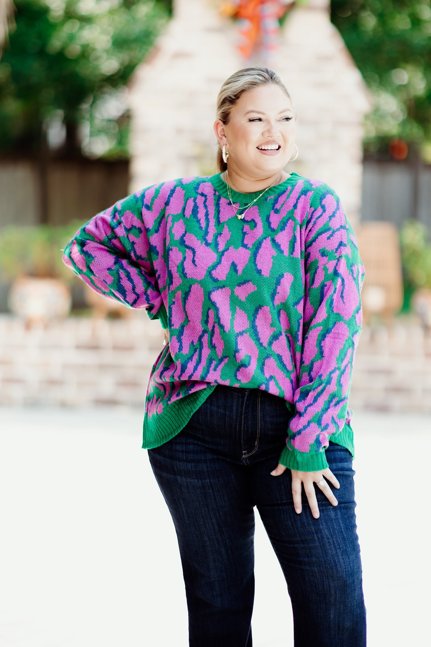 Green Mix Leopard Print Sweater
