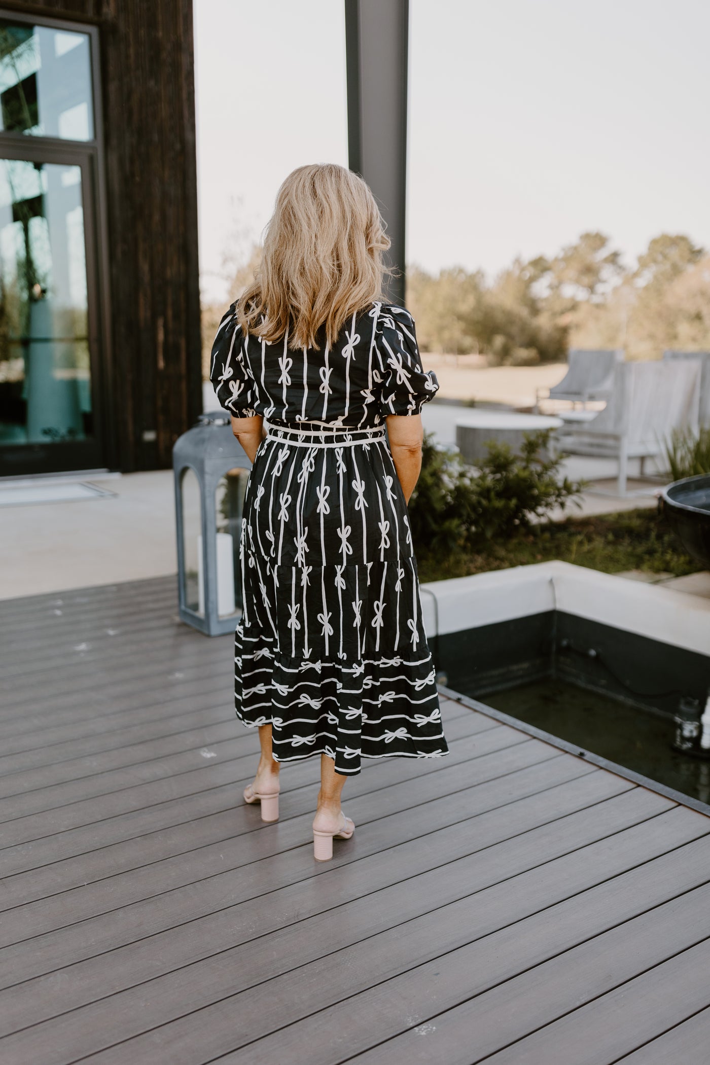 Black Notch Neck Bow Midi Dress