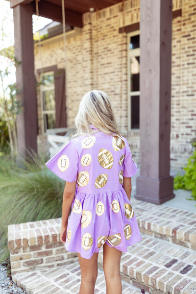 Queen Of Sparkles Purple & Gold Football Romper