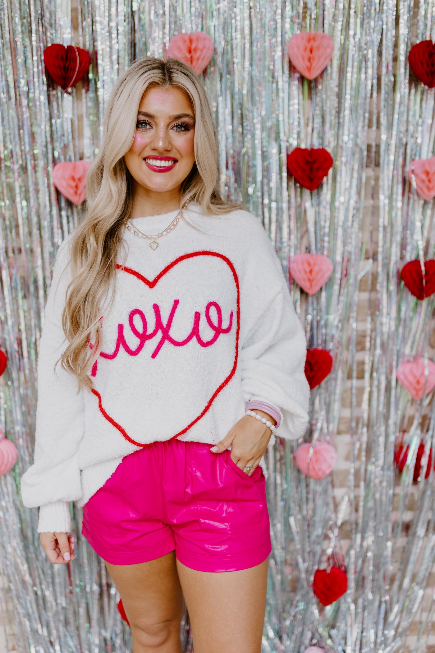 White 'XOXO' Loose Fit Sweater