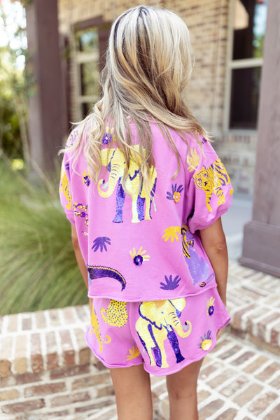 Queen Of Sparkles Lavender & Yellow Animal Short