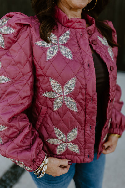 Sangria Floral Patchwork Quilted Jacket