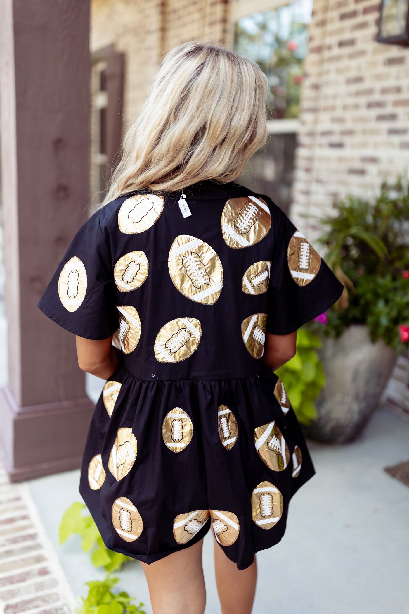 Queen Of Sparkles Black & Gold Football Romper