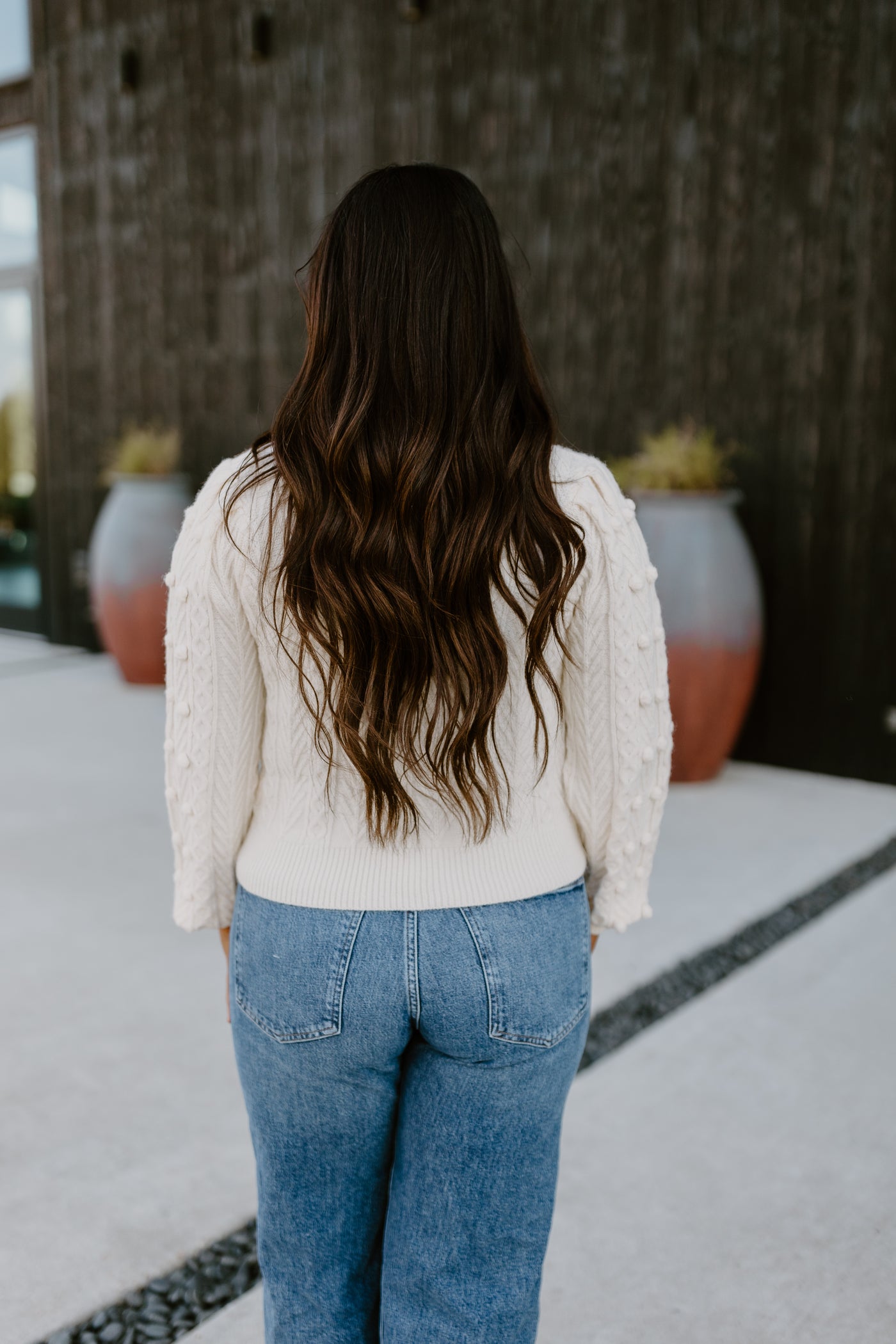 Ivory Bow Front Cable Knit Cardigan