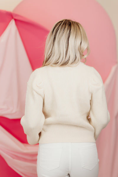 Vanilla Cream Pearl Detail Round Neck Sweater