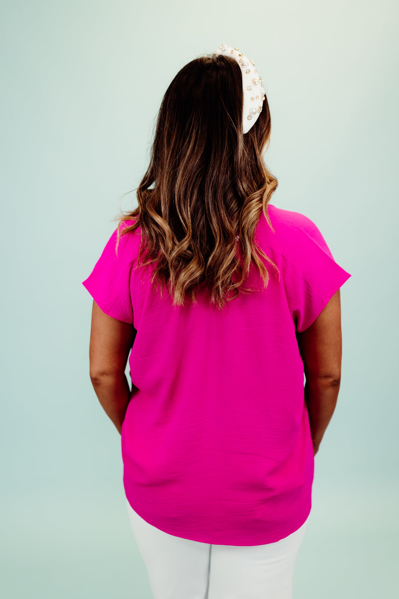 Hot Pink V-Neck Drop Shoulder Blouse