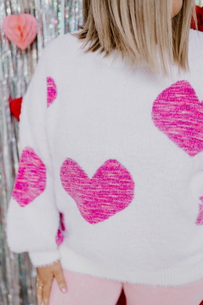 Cream Heart Detail Bell Sleeve Sweater
