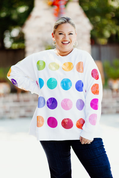 Queen Of Sparkles White Rainbow Polka Dot Sweatshirt
