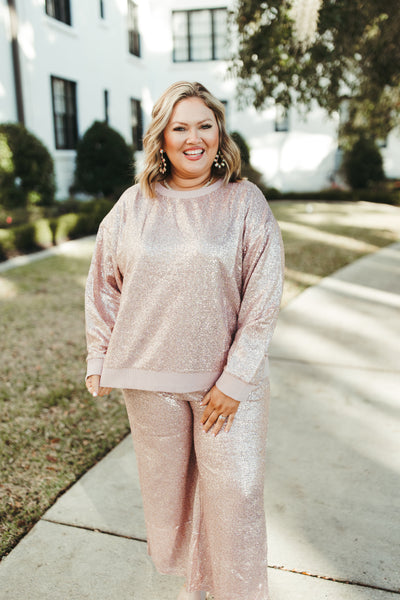 Blush Sequin Lounge Top and Pant Set
