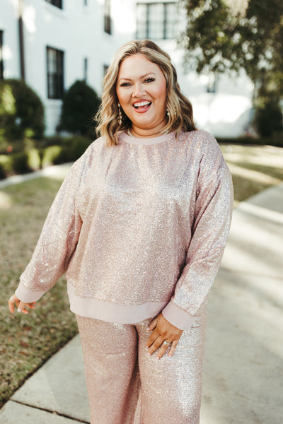 Blush Sequin Lounge Top and Pant Set