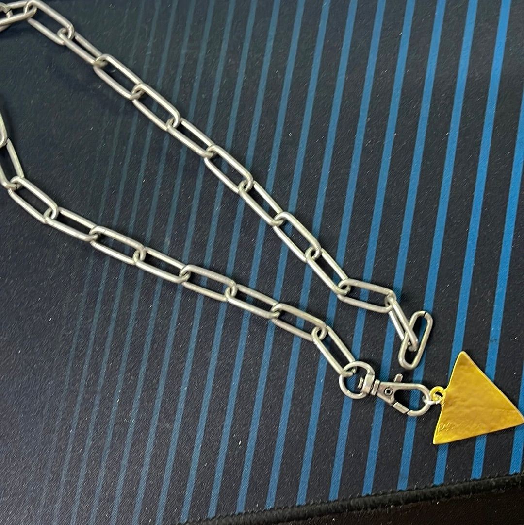 Virtue Jewelry Large Silver Paperclip Chain Gold Triangle Necklace