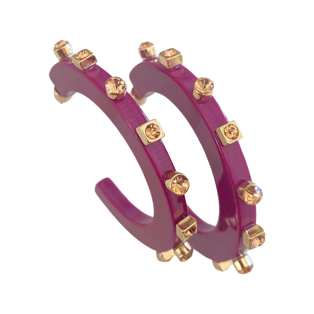 Smith & Co. City Girl Jewel Hoops - Red Wine