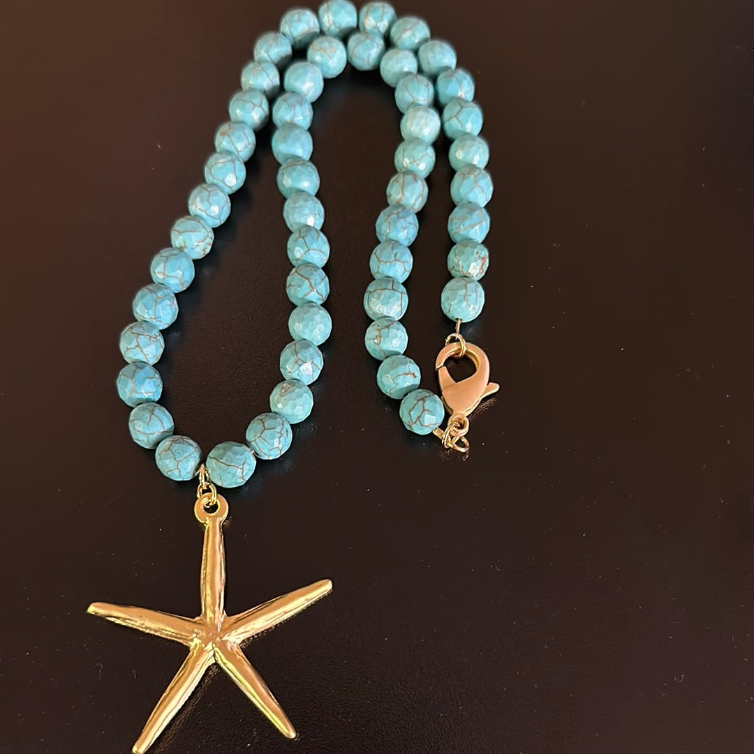 Virtue Jewelry Gemstone Starfish Necklace - Turquoise