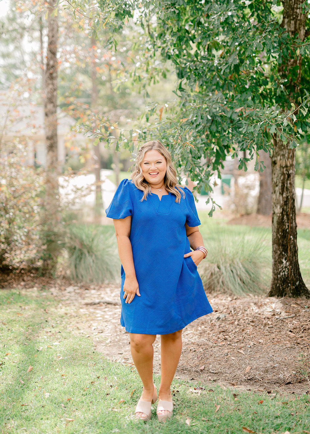 Royal Blue Textured Collared Dress