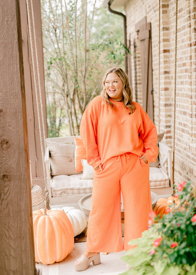 Tangerine Textured Pullover and Pant Set