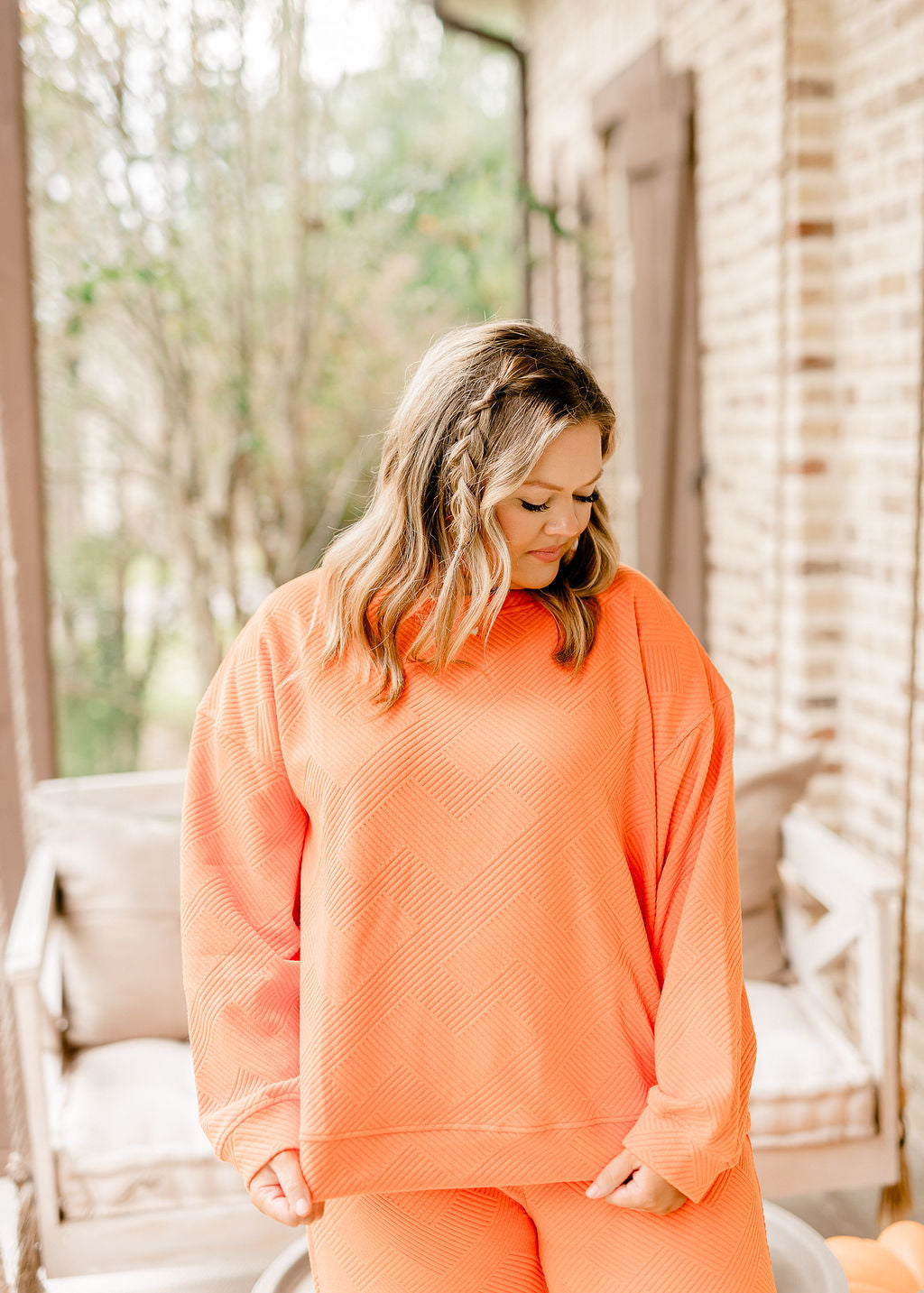 Tangerine Textured Pullover and Pant Set