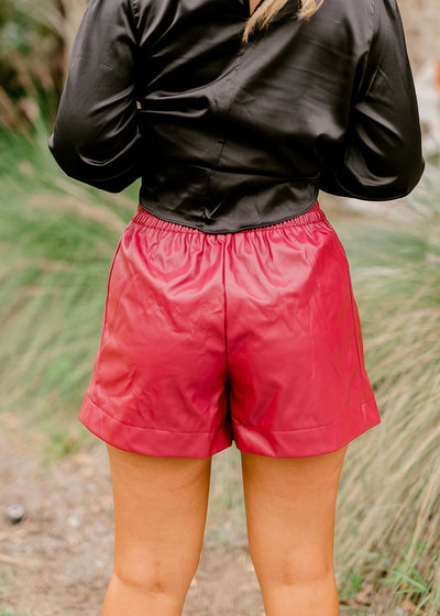 Garnet Faux Leather Stretch Waist Shorts