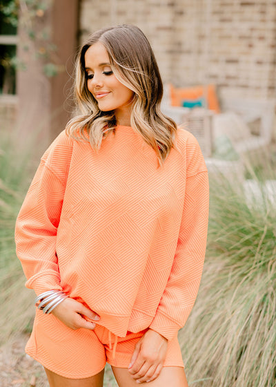 Tangerine Textured Lounge Pullover and Short Set