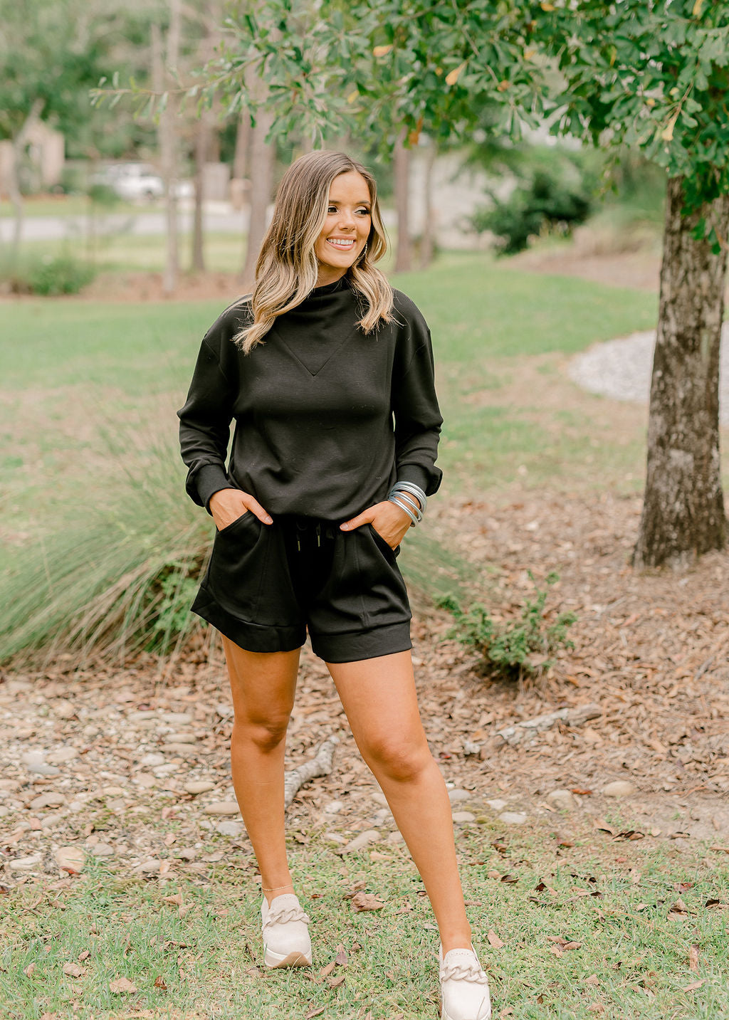 Black Ultra Soft Cowl Neck Lounge Top and Short Set