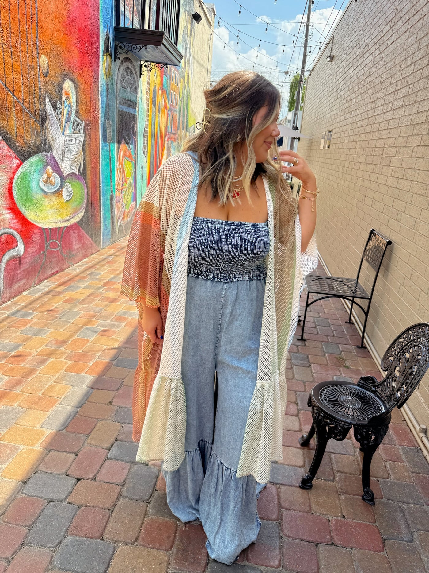 Denim Washed Sleeveless Wide Leg Jumpsuit