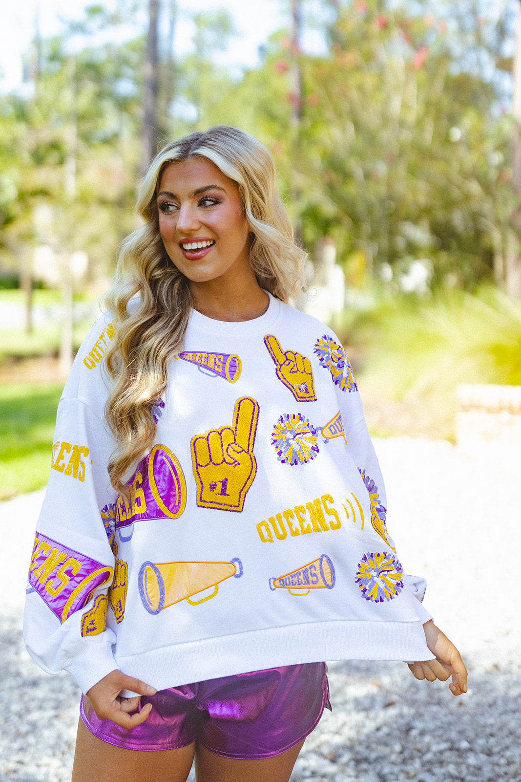 Queen Of Sparkles Purple & Yellow Cheers Queen Icon Sweatshirt