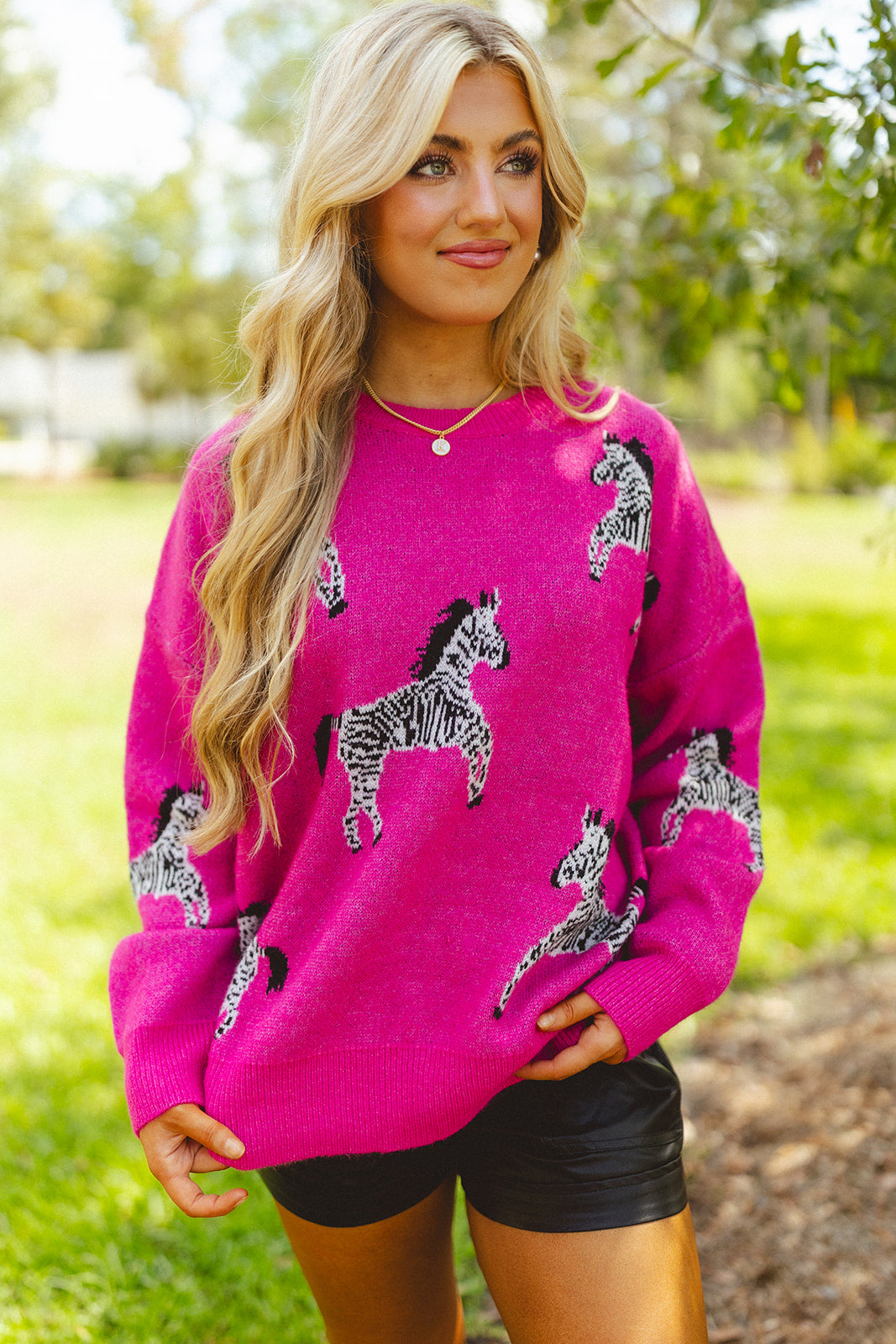 Fuchsia Zebra Print Loose Fit Sweater