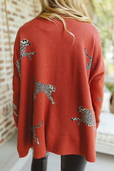 Rust Mock Neck Jaguar Sweater