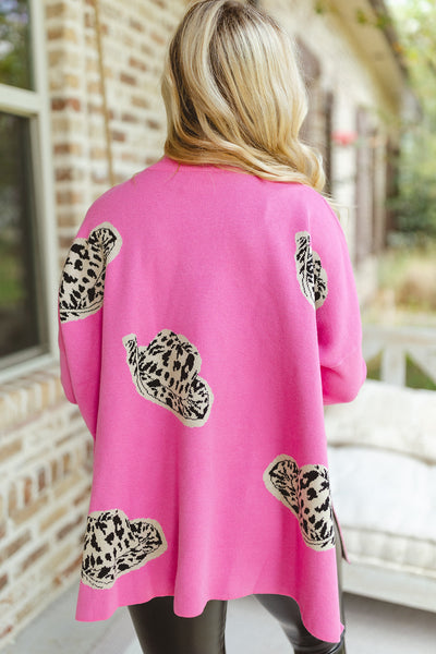 Pink Leopard Cowgirl Hat Mock Neck Sweater