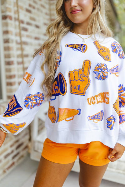 Queen Of Sparkles Navy & Orange Cheers Queen Icon Sweatshirt