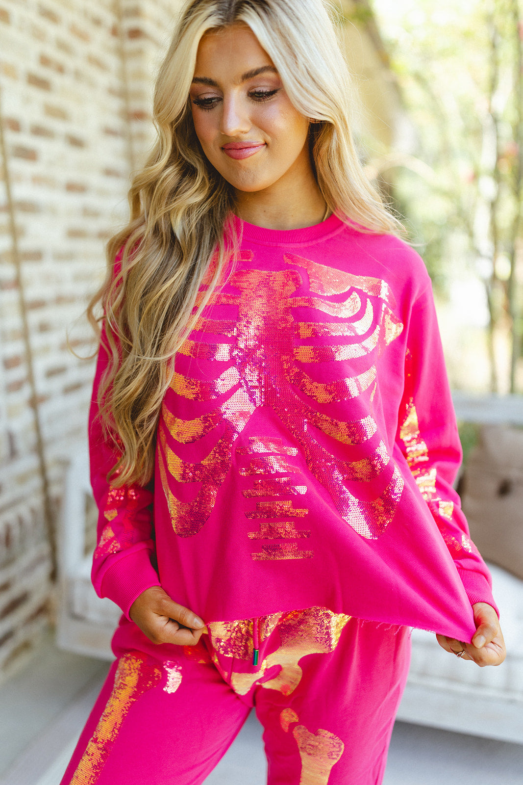 Queen Of Sparkles Magenta Sequin Skeleton Sweatshirt