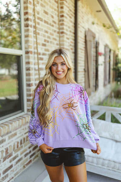 Queen Of Sparkles Lavender Spiderweb Sweatshirt