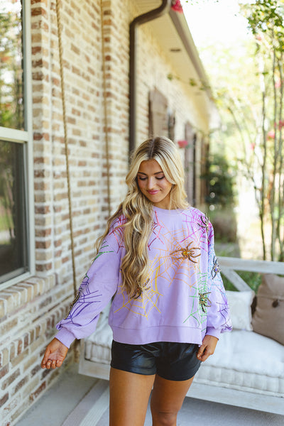 Queen Of Sparkles Lavender Spiderweb Sweatshirt