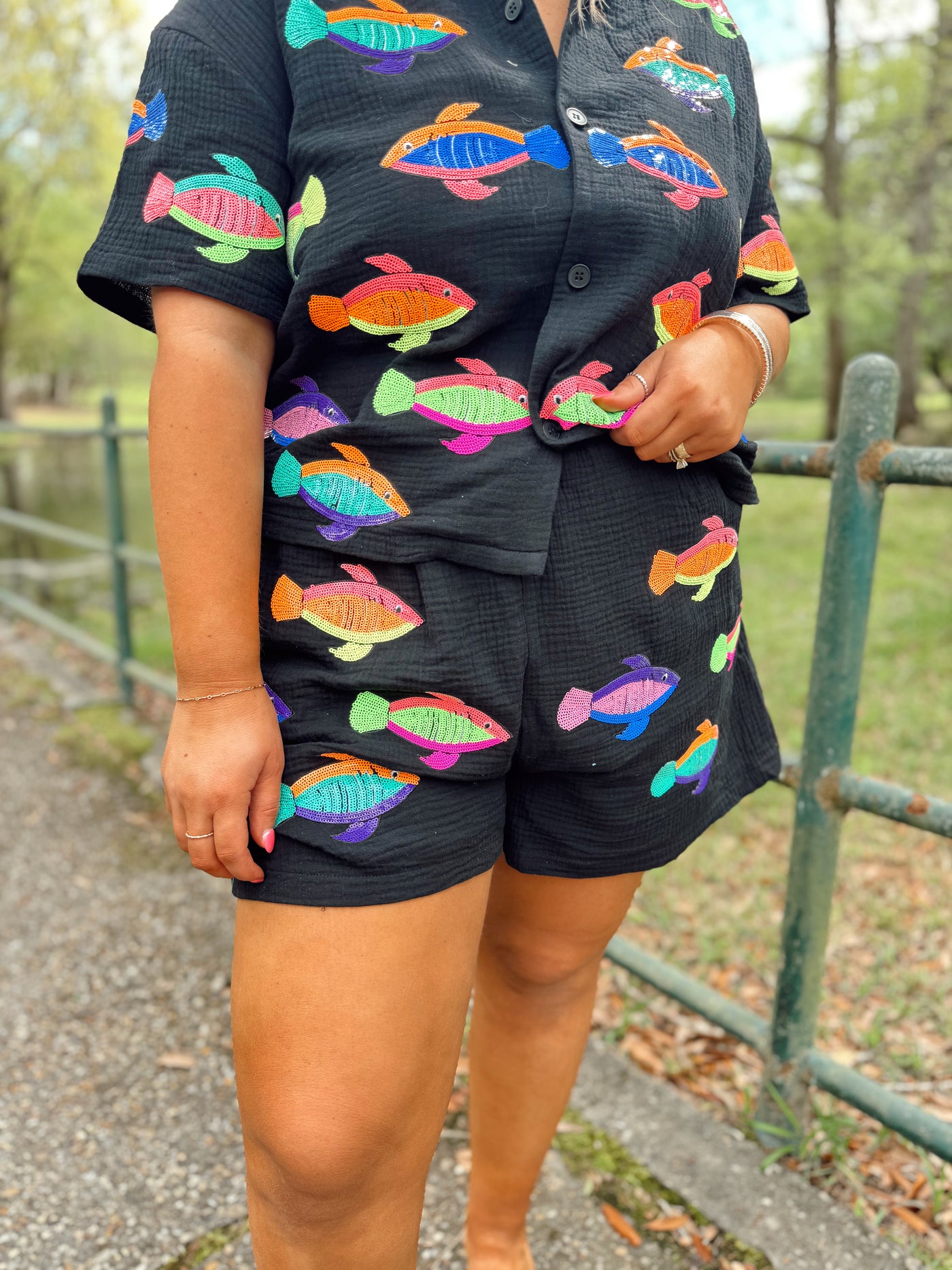 Queen Of Sparkles Black & Neon Fish Gauze Short