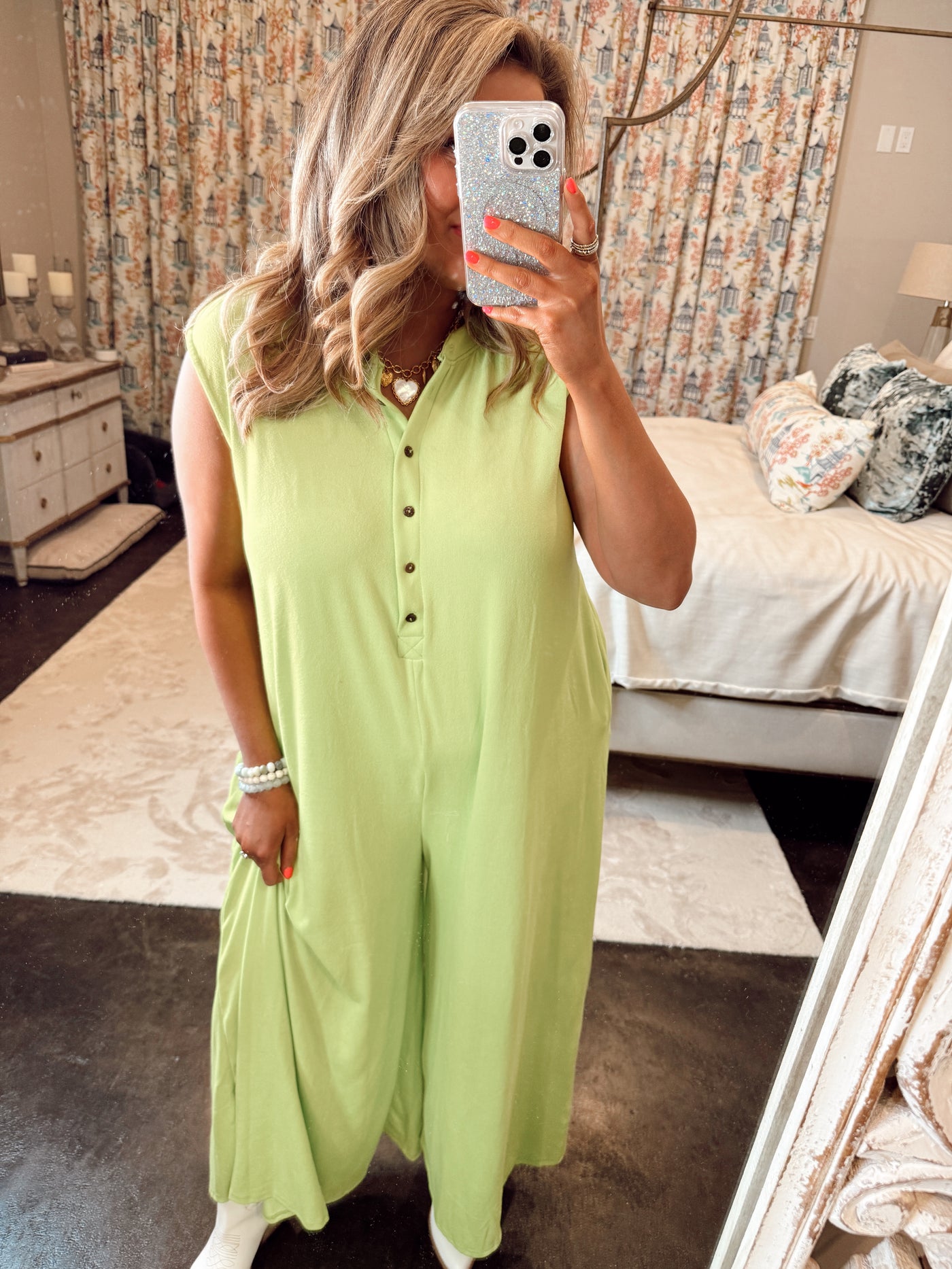 Neon Lime Wide Leg Oversized Button Detail Jumper