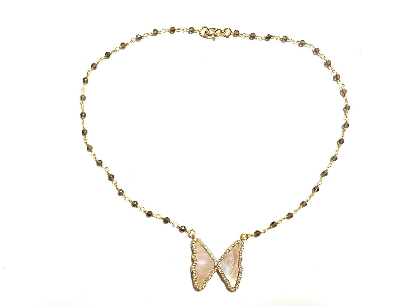 Virtue Jewelry Shell Butterfly Beaded Necklace -Chocolate