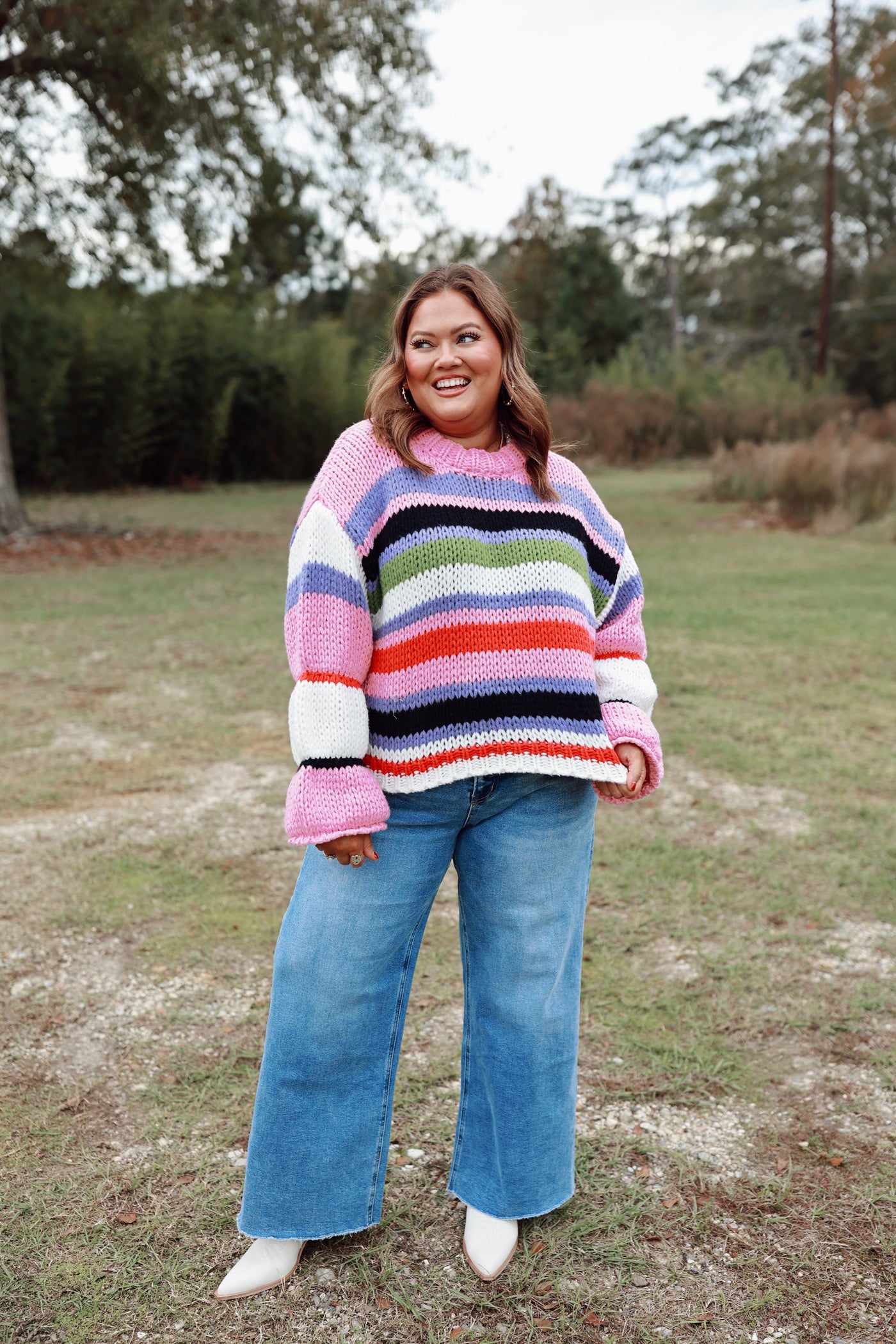 Pink/Lavender Striped Chunky Knit Sweater