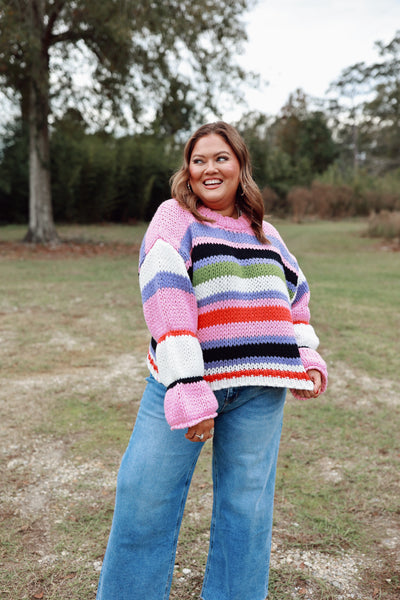 Pink/Lavender Striped Chunky Knit Sweater