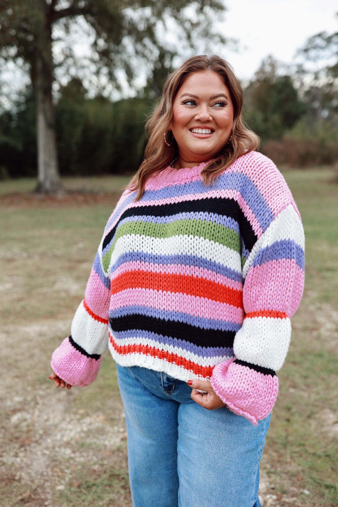 Pink/Lavender Striped Chunky Knit Sweater