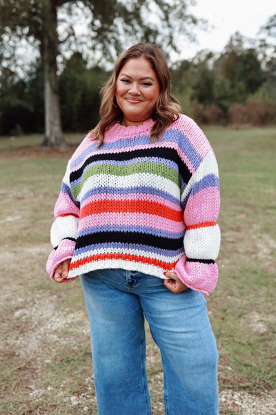 Pink/Lavender Striped Chunky Knit Sweater