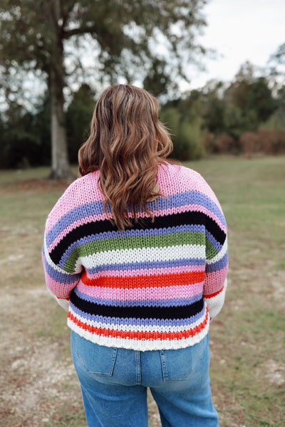 Pink/Lavender Striped Chunky Knit Sweater