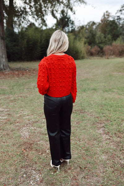 Red Bow Tie Closure Cable Knit Cardigan