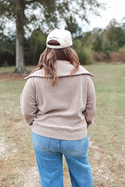 Mocha Oversized Collar Half Zip Pullover