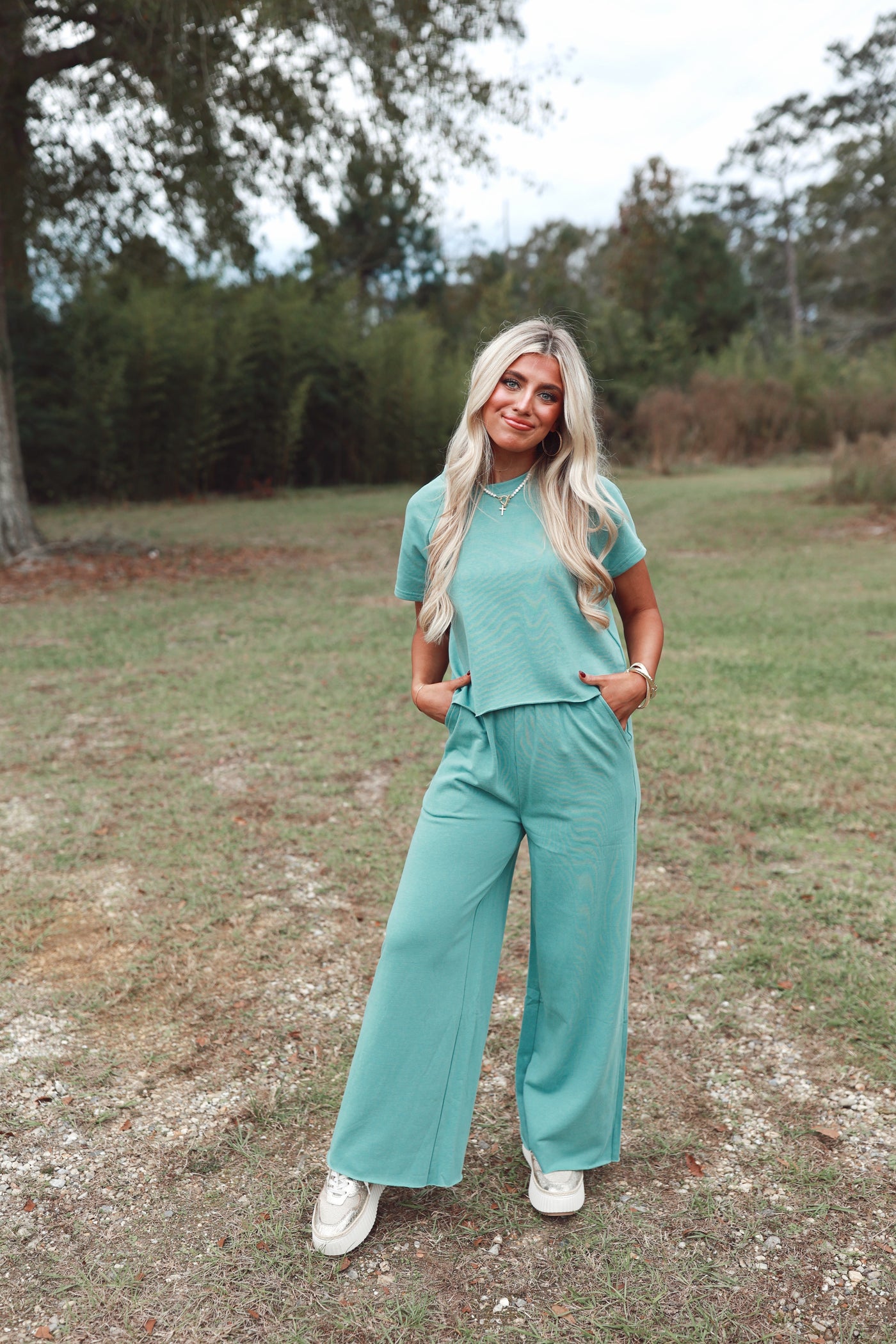 Sage Oversized Tee and Wide Leg Pant Set