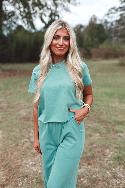 Sage Oversized Tee and Wide Leg Pant Set