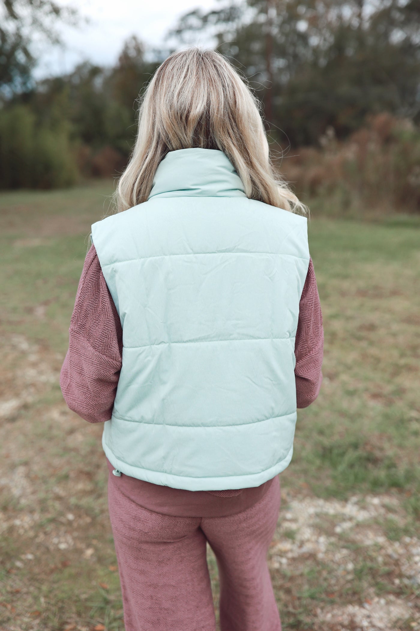 Light Blue Lightweight Textured Puff Vest