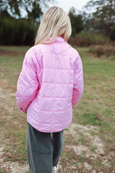 Bubble Gum Half Snap Quilted Pullover