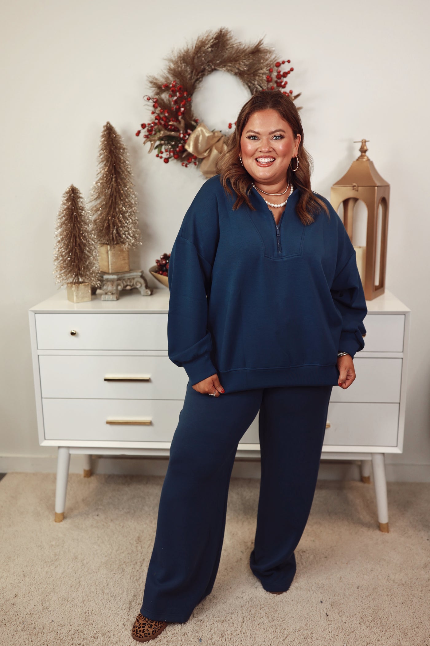 Smoky Navy Scuba Luxe Half Zip Pullover and Pant Set