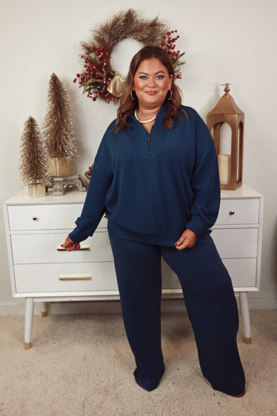 Smoky Navy Scuba Luxe Half Zip Pullover and Pant Set